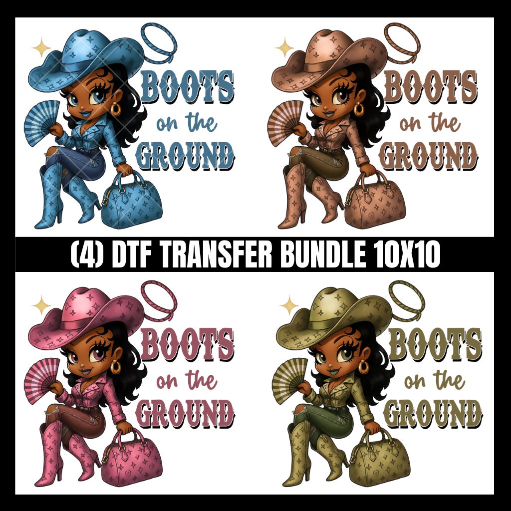 Betty Boots on the Ground DTF Bundle, Black Cowgirl, Western Theme