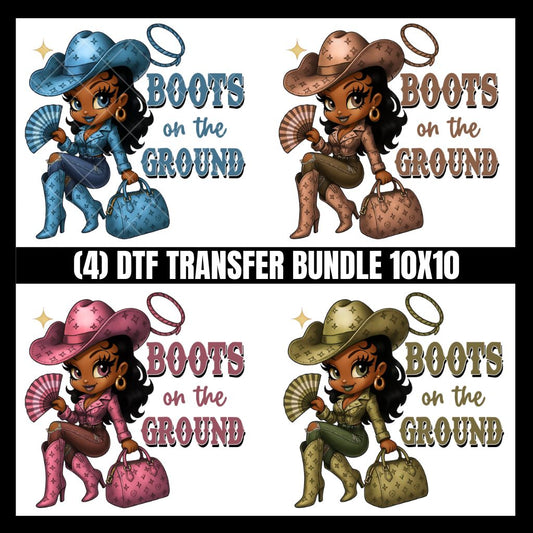 Betty Boots on the Ground DTF Bundle,  Black Cowgirl, Western Theme