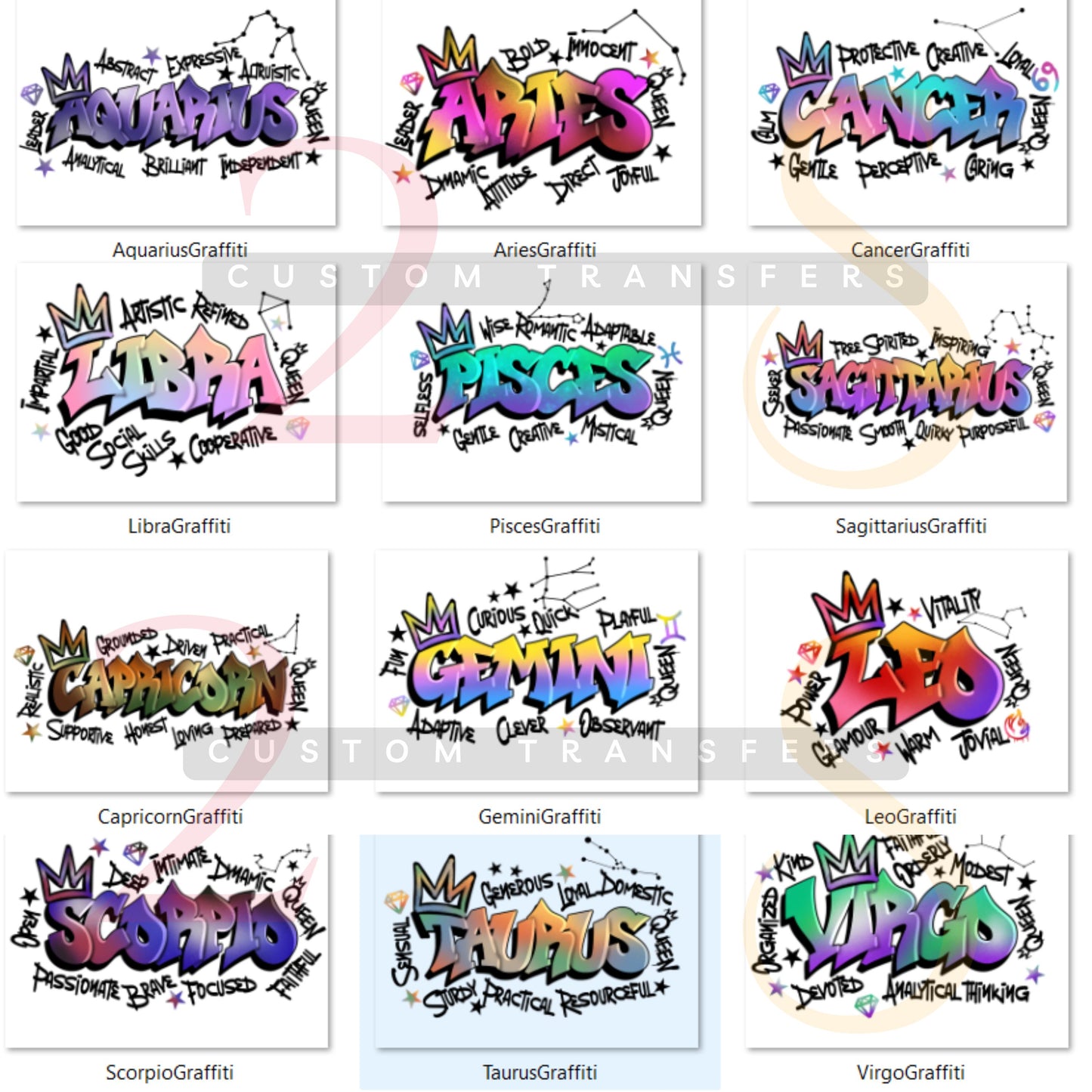 Zodiac Graffiti DTF Transfer