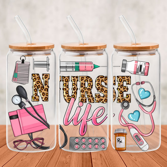 Nurse Life 16oz Glass Wrap