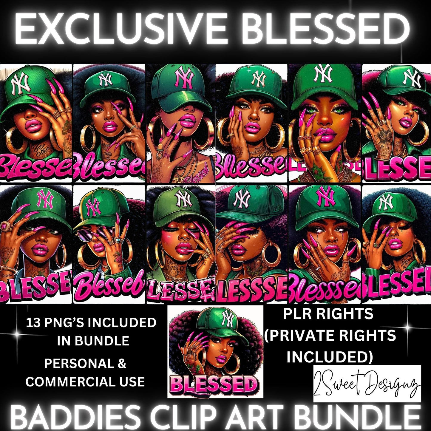 Blessed Baddies ClipArt Collection w/PLR  Rights-13 PNG'S Included