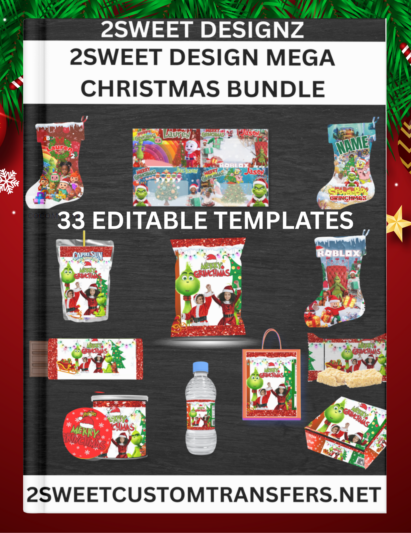 🎄Christmas Editable Template Pack — Stockings, Gift Bags, Cards, Boxes & More!